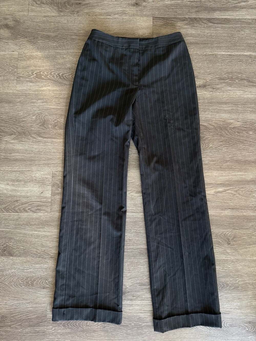 Black and White Pinstripe Cuffed Dress Pants